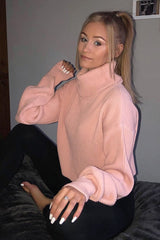 Pink Rib Knit Roll Neck Jumper - Brinna-Jumper