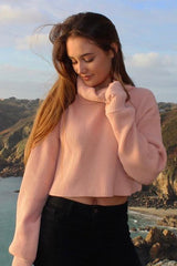 Pink Rib Knit Roll Neck Jumper - Brinna-Jumper