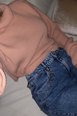 Pink Rib Knit Roll Neck Jumper - Brinna-Jumper