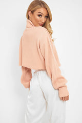 Pink Rib Knit Roll Neck Jumper - Brinna-Jumper