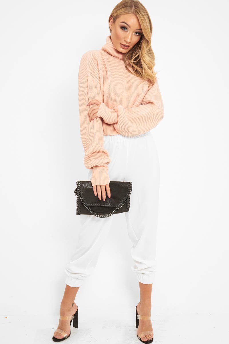 Pink Rib Knit Roll Neck Jumper - Brinna-Jumper