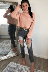 Pink Rib Knit Roll Neck Jumper - Brinna-Jumper