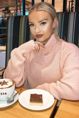 Pink Rib Knit Roll Neck Jumper - Brinna-Jumper