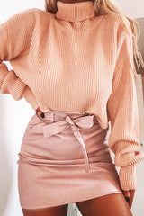 Pink Rib Knit Roll Neck Jumper - Brinna-Jumper