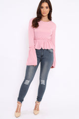 Pink Rib Ruffle Top - Alaria-Tops