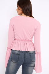 Pink Rib Ruffle Top - Alaria-Tops