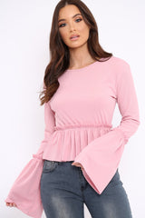Pink Rib Ruffle Top - Alaria-Tops