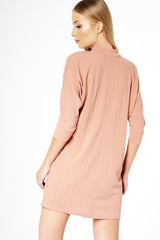 Pink Ribbed Choker Cross Strap Mini Dress - Meghann-Dresses