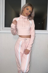 Pink Ribbed Contrast Stripe Loungewear Set - Abiah