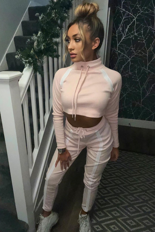 Pink Ribbed Contrast Stripe Loungewear Set - Abiah