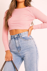 Pink Ribbed Corset Under Bust Crop Top - Kalena-Tops