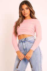 Pink Ribbed Corset Under Bust Crop Top - Kalena-Tops