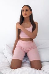 Pink Ribbed Crop Top and Cycling Shorts Co-ord - Nina-Co-ords