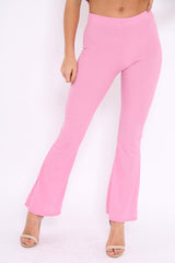 Pink Ribbed Kick Flare Trousers - Chlo-Trousers