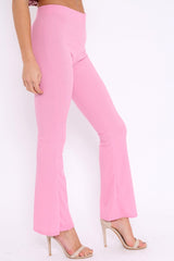 Pink Ribbed Kick Flare Trousers - Chlo-Trousers