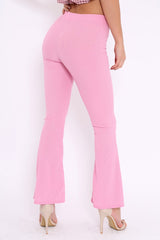 Pink Ribbed Kick Flare Trousers - Chlo-Trousers