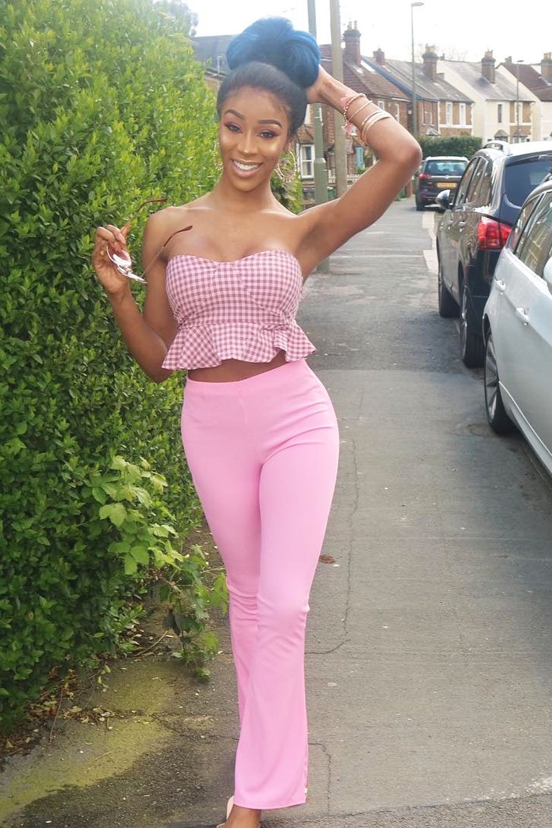 Pink Ribbed Kick Flare Trousers - Chlo-Trousers
