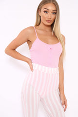 Pink Ribbed Popper Front Bodysuit - Baylee-Bodysuits
