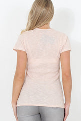 Pink Ribbed V Neck Top - Yvette-Tops