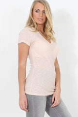 Pink Ribbed V Neck Top - Yvette-Tops