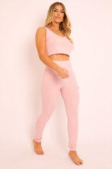 Pink Ribbed Vest Leggings Loungewear Co-ord - Charlee-Loungewear