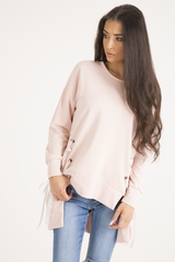 Pink Ribbon Lace Up Dipped Hem Jumper - Wilma-Jumper