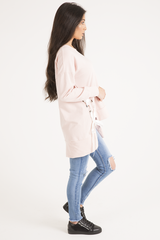 Pink Ribbon Lace Up Dipped Hem Jumper - Wilma-Jumper