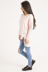 Pink Ribbon Lace Up Dipped Hem Jumper - Wilma-Jumper
