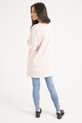 Pink Ribbon Lace Up Dipped Hem Jumper - Wilma-Jumper