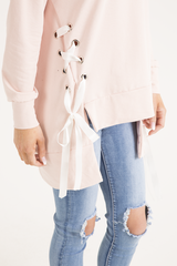 Pink Ribbon Lace Up Dipped Hem Jumper - Wilma-Jumper