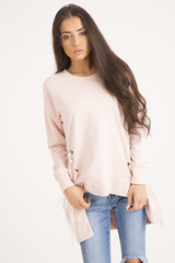 Pink Ribbon Lace Up Dipped Hem Jumper - Wilma-Jumper