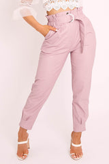 Pink Ring Belt Straight Leg PU Trousers - Jazmine-Trousers