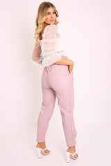 Pink Ring Belt Straight Leg PU Trousers - Jazmine-Trousers
