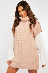 Pink Roll Neck Cable Knit Vest - Emira-Jumper