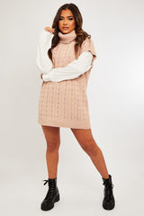 Pink Roll Neck Cable Knit Vest - Emira-Jumper
