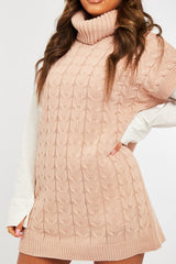 Pink Roll Neck Cable Knit Vest - Emira-Jumper