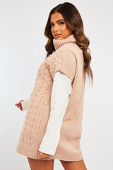 Pink Roll Neck Cable Knit Vest - Emira-Jumper