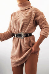 Pink Roll Neck Mini Jumper Dress - Dariyana-Dresses