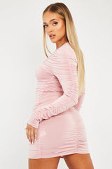 Pink Ruched Detail Slinky Mini Dress - Demmi-Dresses
