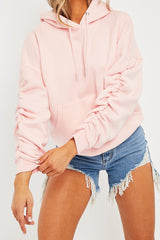 Pink Ruched Sleeve Oversized Hoodie - Dezi-Hoodies