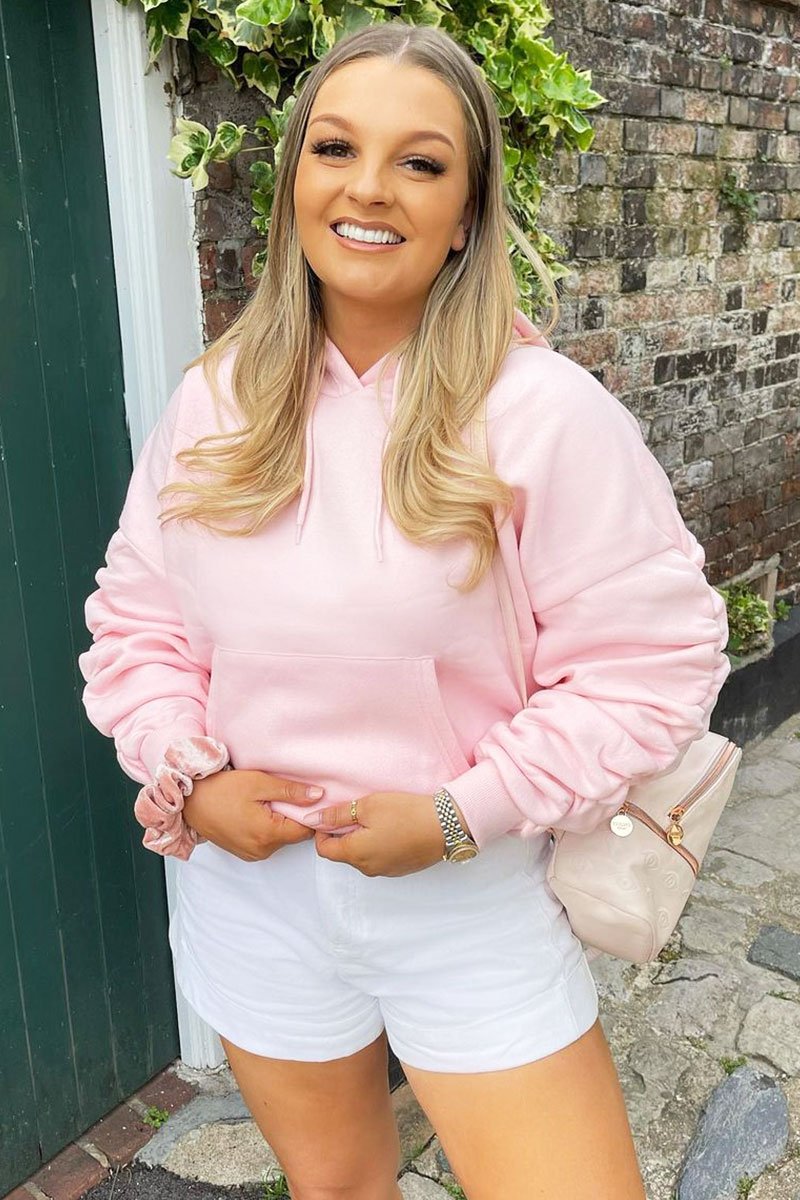 Pink Ruched Sleeve Oversized Hoodie - Dezi-Hoodies