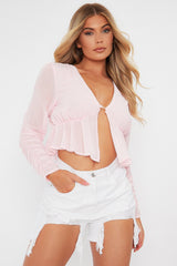 Pink Ruched Sleeve Peplum Top - Hawi-Crop Tops