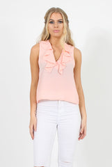 Pink Ruffle Collar V Neck Top - Cassie-Tops