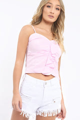 Pink Ruffle Front Cami Top - Alanna-Tops