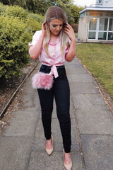 Pink Ruffle Sleeve Tie Front Shirt - Mariana-Tops