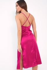 Pink Satin Cami Strap Satin Midi Dress - Sadia-Dresses