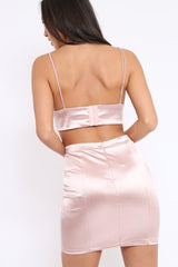 Pink Satin Crop top and Skirt Co-ord - Veronica-Co-ords