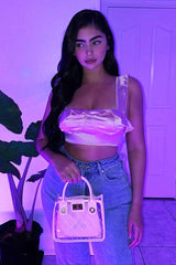 Pink Satin Frill Detail Cup Style Crop Top - Elani-Crop Tops