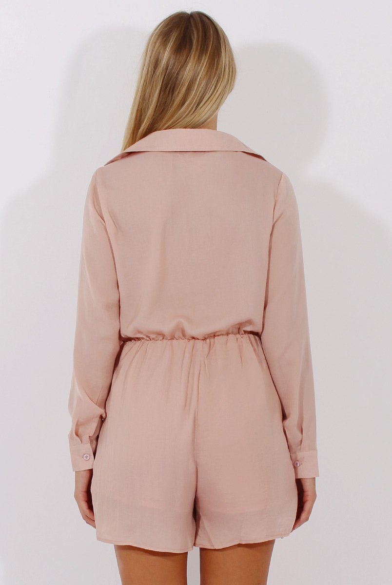 Pink Satin Plunge Knot Playsuit - Candy-Playsuits