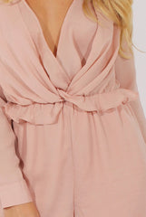 Pink Satin Plunge Knot Playsuit - Candy-Playsuits